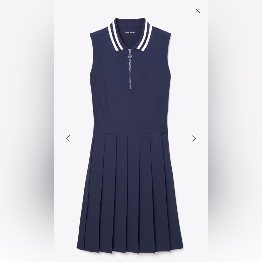Tory Burch Sport Performance Pleated Collar Golf Dress in Tory Blue